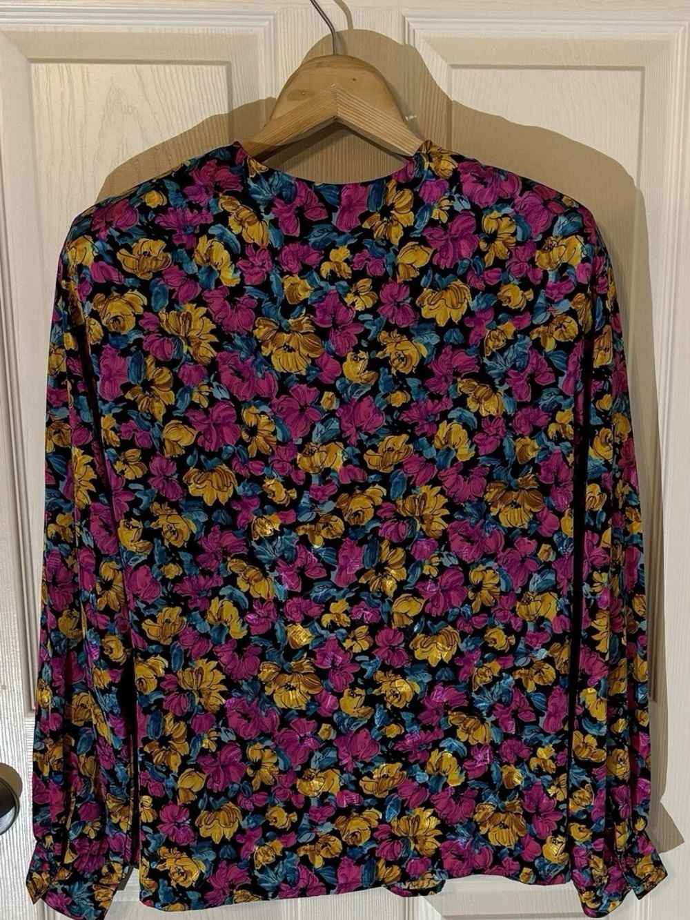 Vintage ERENA by Irene Koenig Bold Floral Blouse Size 14 Jewel Tones Magenta